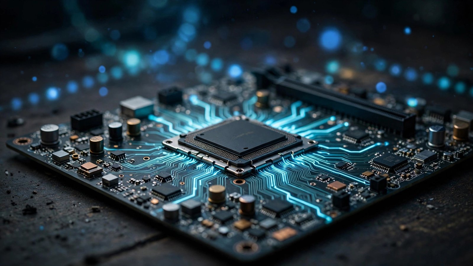 Close-up of a computer processor and circuit board turning instructions into machine actions