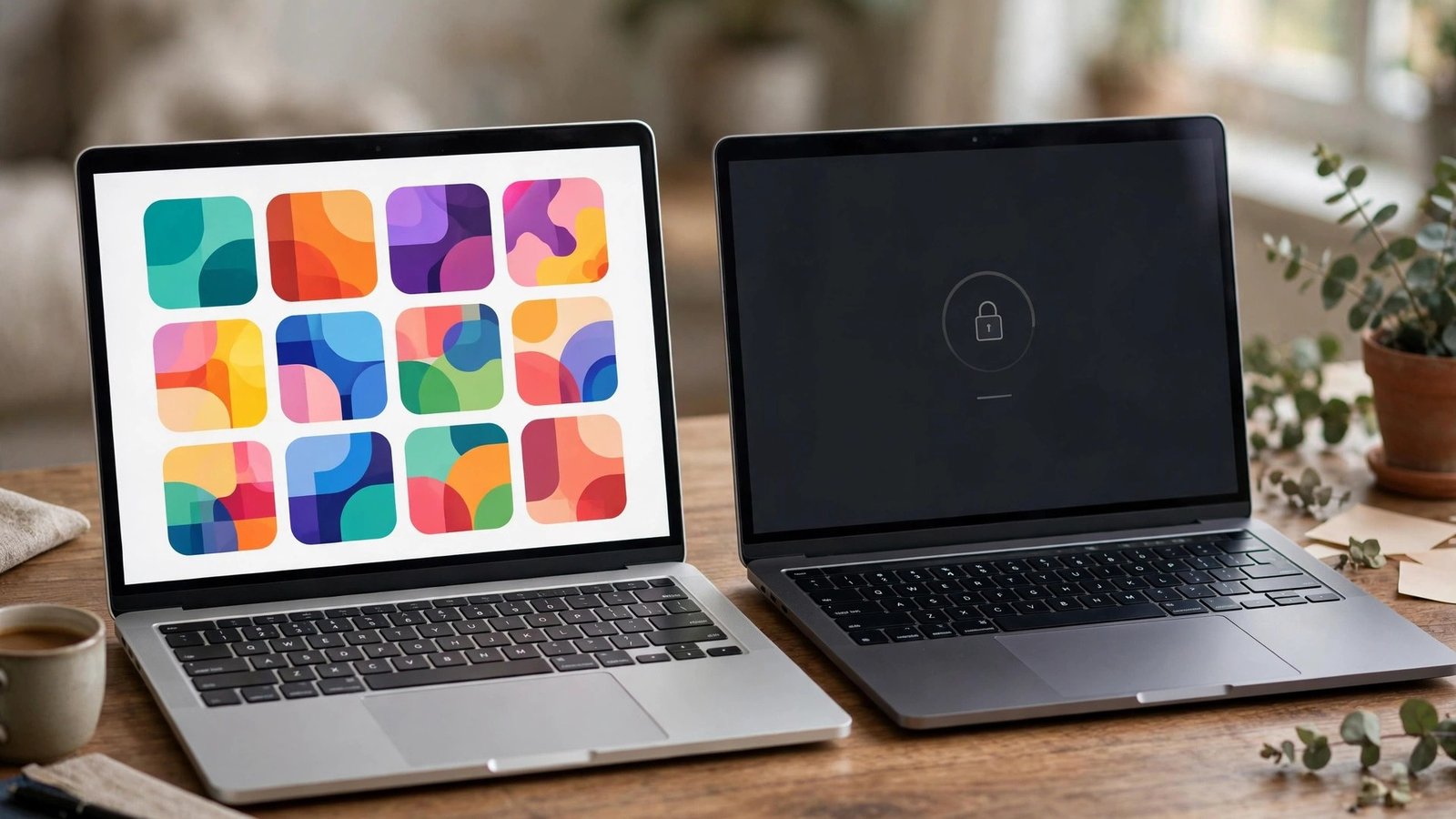 Open and closed platform laptops compared side by side on a desk