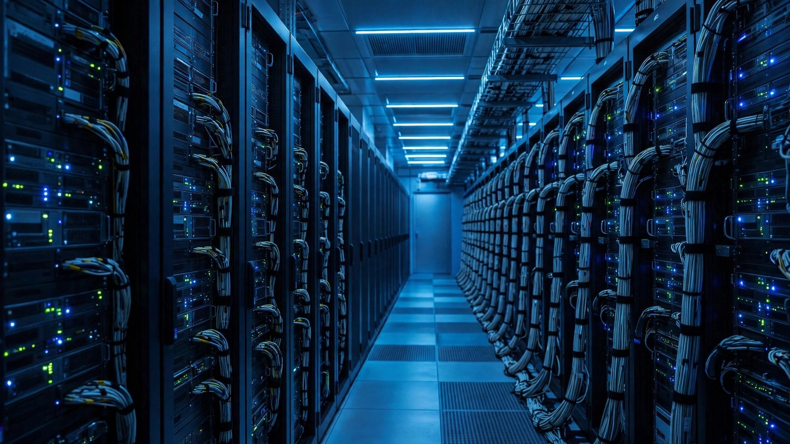 A server room with rack cabinets that IT software monitors and manages