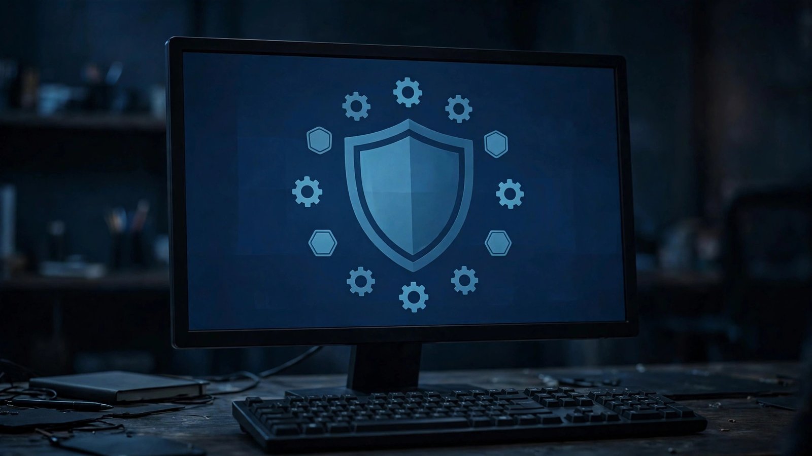 A security dashboard with a shield symbol representing protective patches